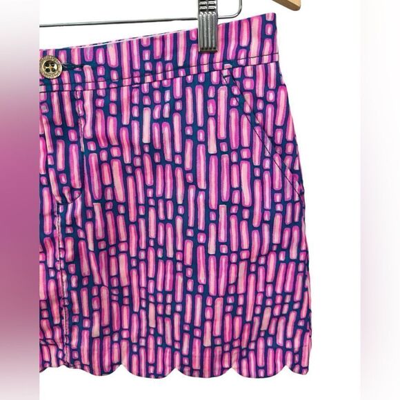 Lilly Pulitzer Colette Scalloped Hem Skort Mandevilla Pink Slathouse Stripe Sz 6 - Picture 3 of 13